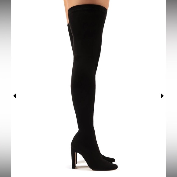 Black thigh high square toe boots - Picture 4 of 4